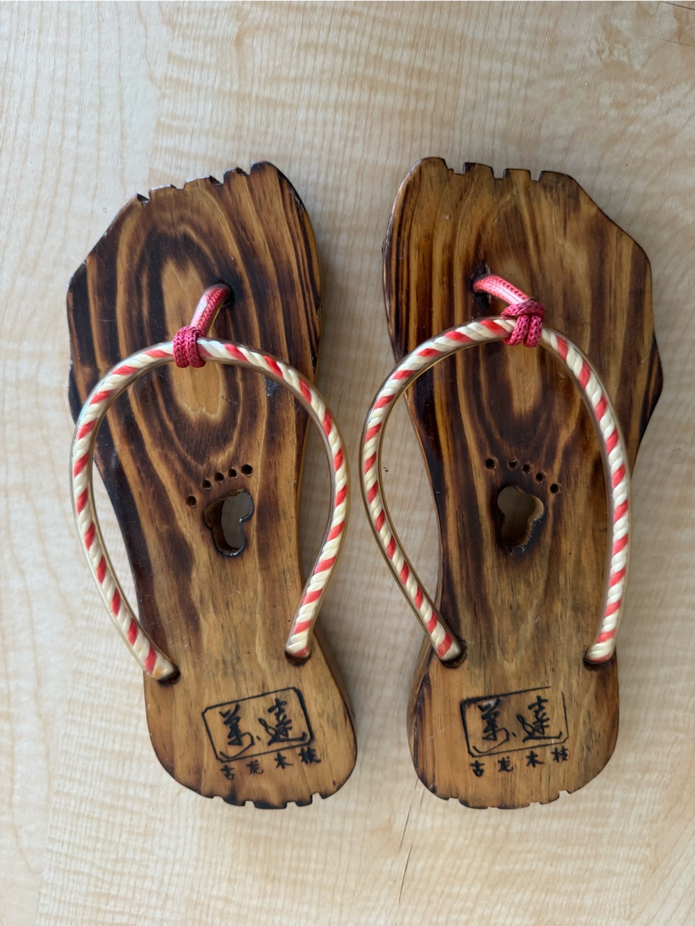 New Handmade Japanese Style Wooden Geta Sandals Barefoot Carved Flip Flops 24cm